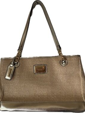 Vintage Tignanello Metallic Gold Woven Tote Bag Y2K Shoulder Purse